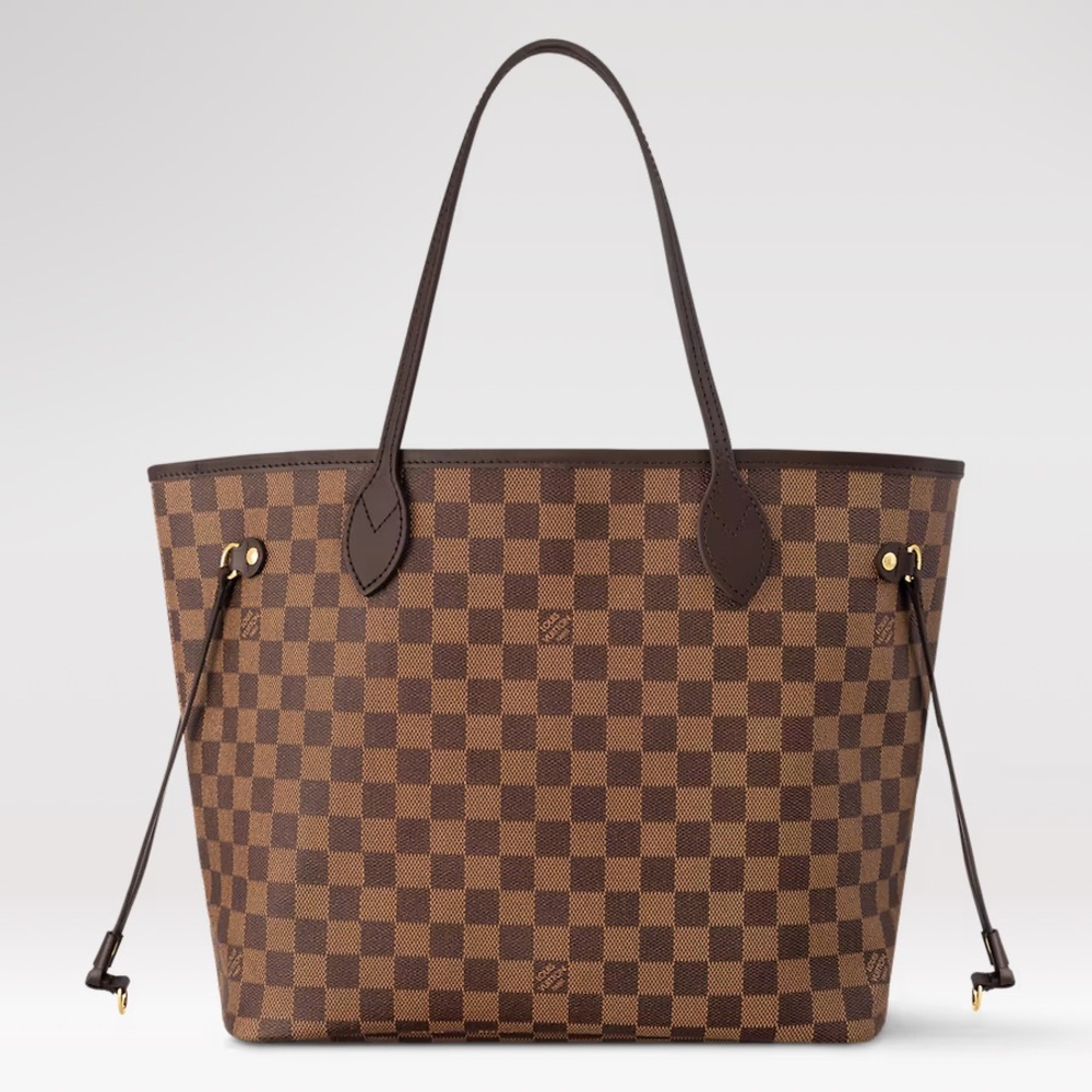 Used Louis Vuitton Neverfull MM Tote Bag with Red Interior.